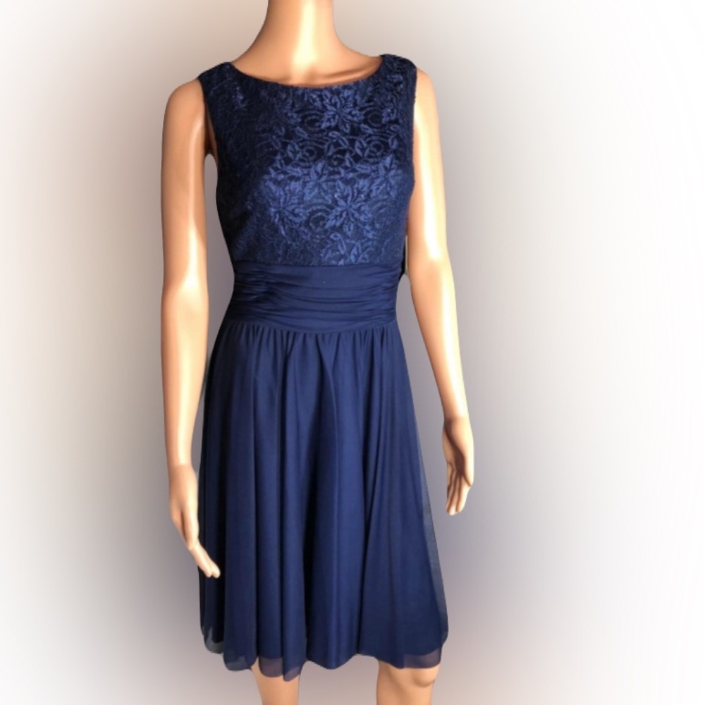 JH Evening Navy Blue Sheer Embellished Sleeveless V back